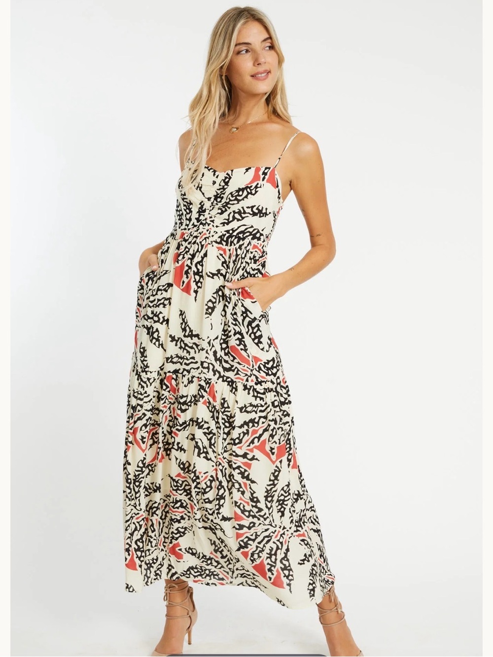 CABALLERO Marigold camo canopy maxi dress cream black red XS